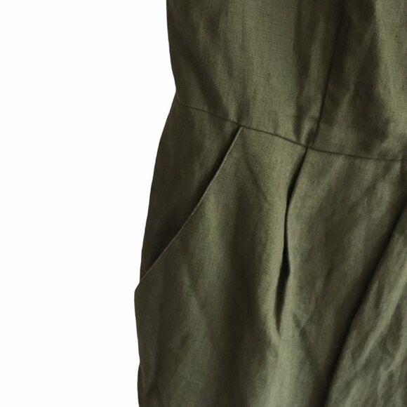 ROSS MAYER Linen Sleeveless Midi Sheath Dress Olive Green 14 - Picture 3 of 8